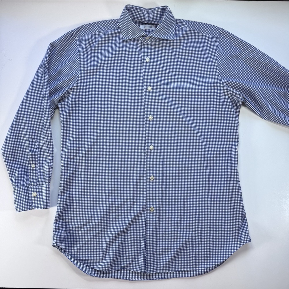 BARNEYS New York Dress Shirt 16 1/2 Reg Fit Gingham Cotton Soft